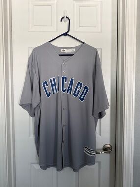 Majestic Grey Chicago Baseball Jersey with Blue Lettering